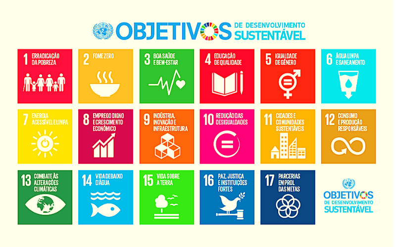 cartaz com os 12 objetivos de desenvolvimento sustentável da onu