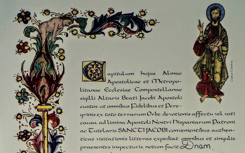documento que atesta a peregrinação feirta a Santiago de Compostela